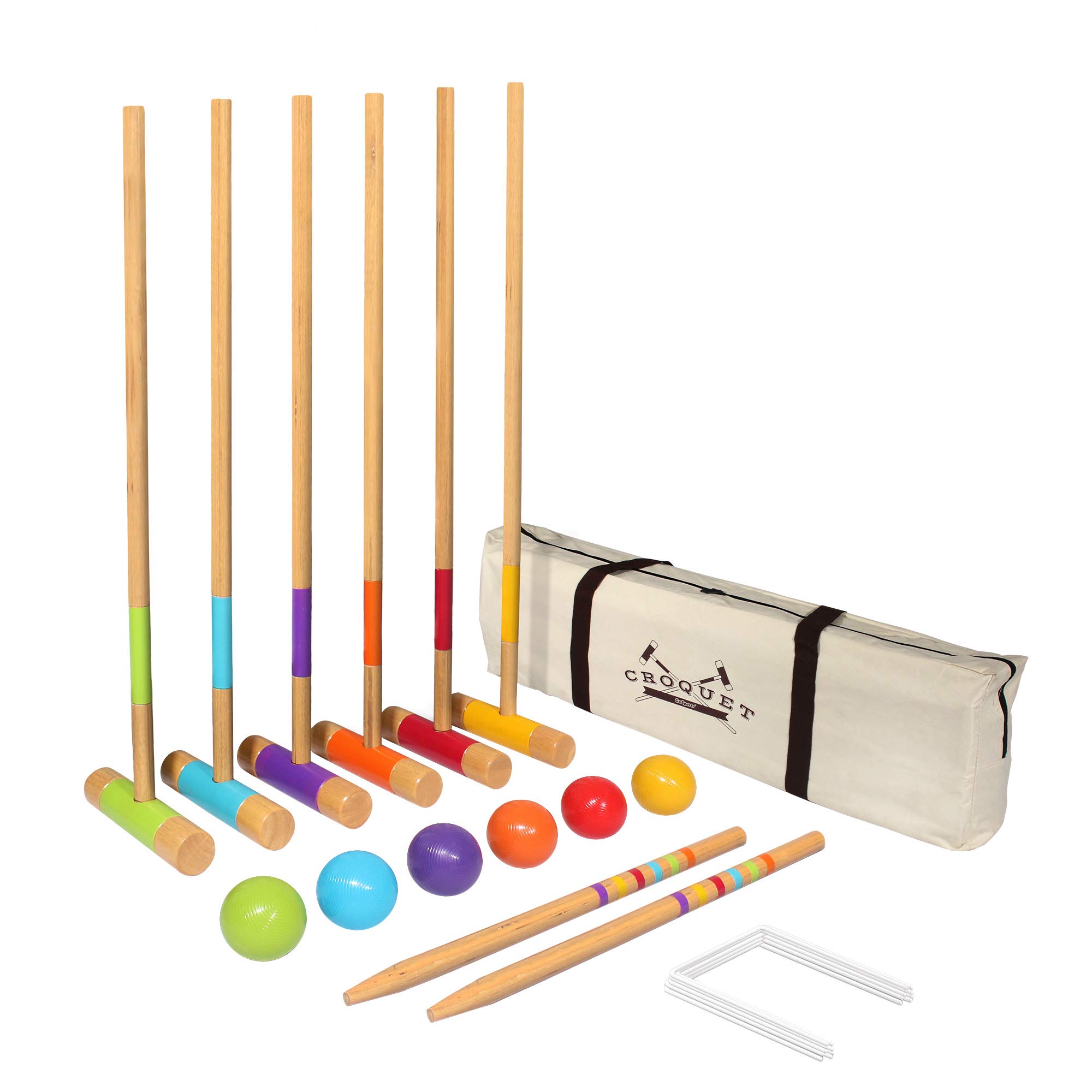 GoSports Six Player Croquet Set for Adults & Kids - Modern Wood Design - Choose Deluxe (35") or Standard (28")