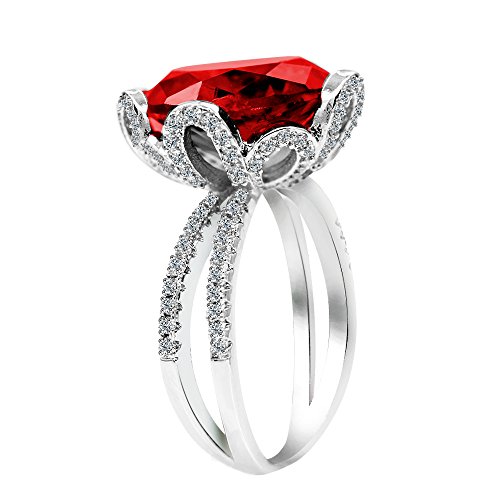 Uloveido Ladies Cushion Cut Simulated Red Ruby Rings Vintage - Unique Red Flower Birthstone Ring Birthday Gifts Present for her Women RJ212-8