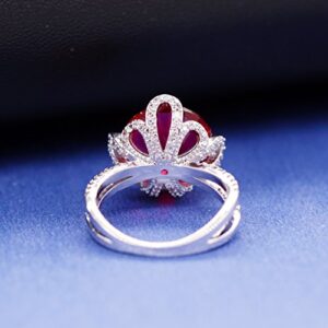 Uloveido Ladies Cushion Cut Simulated Red Ruby Rings Vintage - Unique Red Flower Birthstone Ring Birthday Gifts Present for her Women RJ212-8