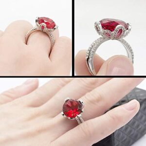 Uloveido Ladies Cushion Cut Simulated Red Ruby Rings Vintage - Unique Red Flower Birthstone Ring Birthday Gifts Present for her Women RJ212-8