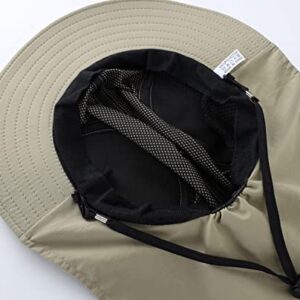 LLmoway Mens Outdoor Sun Protection Cap Wide Brim Breathable Mesh Boonie Hat with Neck Flap Khaki