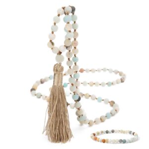 oaiite 108 natural stone beads handmade charm personalized stylish beaded tassel necklace (b)