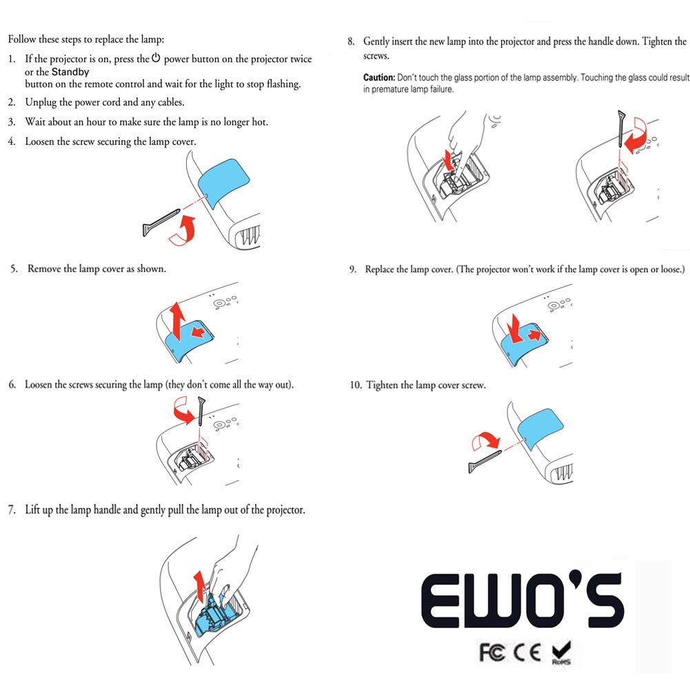 EWO'S LP88 Replacement Projector Lamp for Elplp88 Epson Powerlite Home Cinema 2040 1040 2045 740HD 640 EX3240 EX7240 EX9200 EX5250 EX5240 VS240 VS345 VS340 97H 98H 99WH 955WH X27 Lamp Bulb Replacement