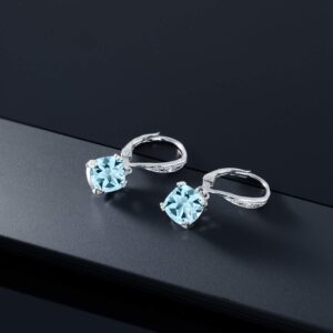 Gem Stone King 925 Sterling Silver Sky Blue Topaz and White Diamond Earrings For Women (3.71 Cttw, Gemstone November Birthstone, Cushion 7MM)