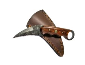 titan international knives damascus steel karambit with rose wood scales and single edge