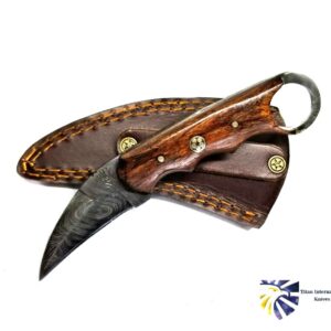 Titan International Knives Damascus Steel Karambit with Rose Wood Scales and Single Edge