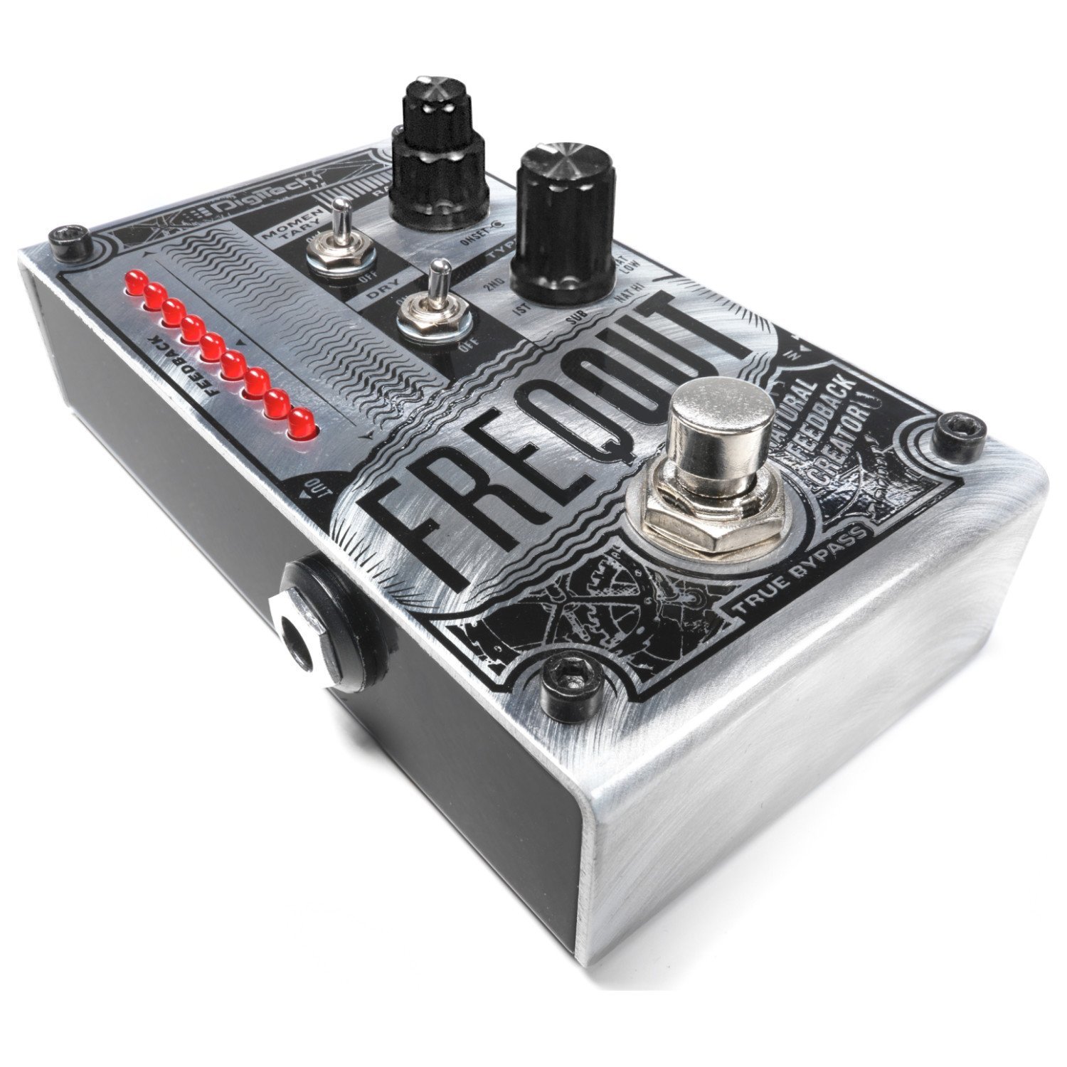 Digitech FREQOUT Natural Feedback Creator Pedal Bundle with 2 Patch Cables, 2 Instrument Cables, and 6 Assorted Dunlop Picks