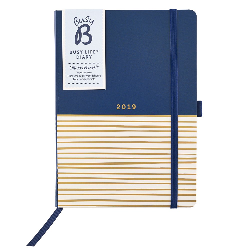 Busy B A5 2019 Stripe Design Busy Life Week to View Diary with Pockets and Dual Schedules