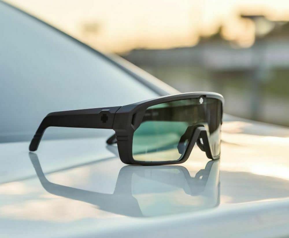 SPY Monolith Sunglasses Matte Black with Happy Gray Green Polar Black Spectra Mirror Lens