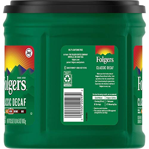 Folgers Classic Decaf Medium Roast Ground Coffee, 30.5 Ounces (Pack of 6)