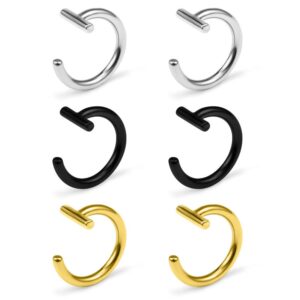 ruifan 14g t shaped stainless steel gothic clip on non piercing double fake cuff lip nose ring septum hoop women girls men 6pcs - mix color 1#