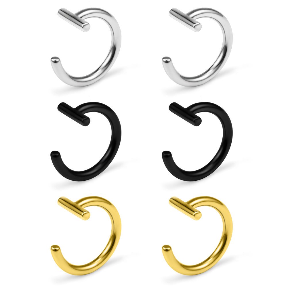 Ruifan 14G T Shaped Stainless Steel Gothic Clip on Non piercing Double Fake Cuff Lip Nose Ring Septum Hoop Women Girls Men 6pcs - Mix Color 1#