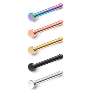 ruifan 5pcs 18g mix color 316l surgical steel nose bone studs rings pin piercing jewelry with 1.5mm flat