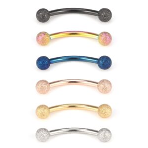 Ruifan 3mm Matte Balls Externally Threaded Curved Barbell Eyebrow Nose Septum Belly Lip Tragus Ring Piercing Jewelry 16G 3/8" 10mm 6PCS - Mix Color 2#