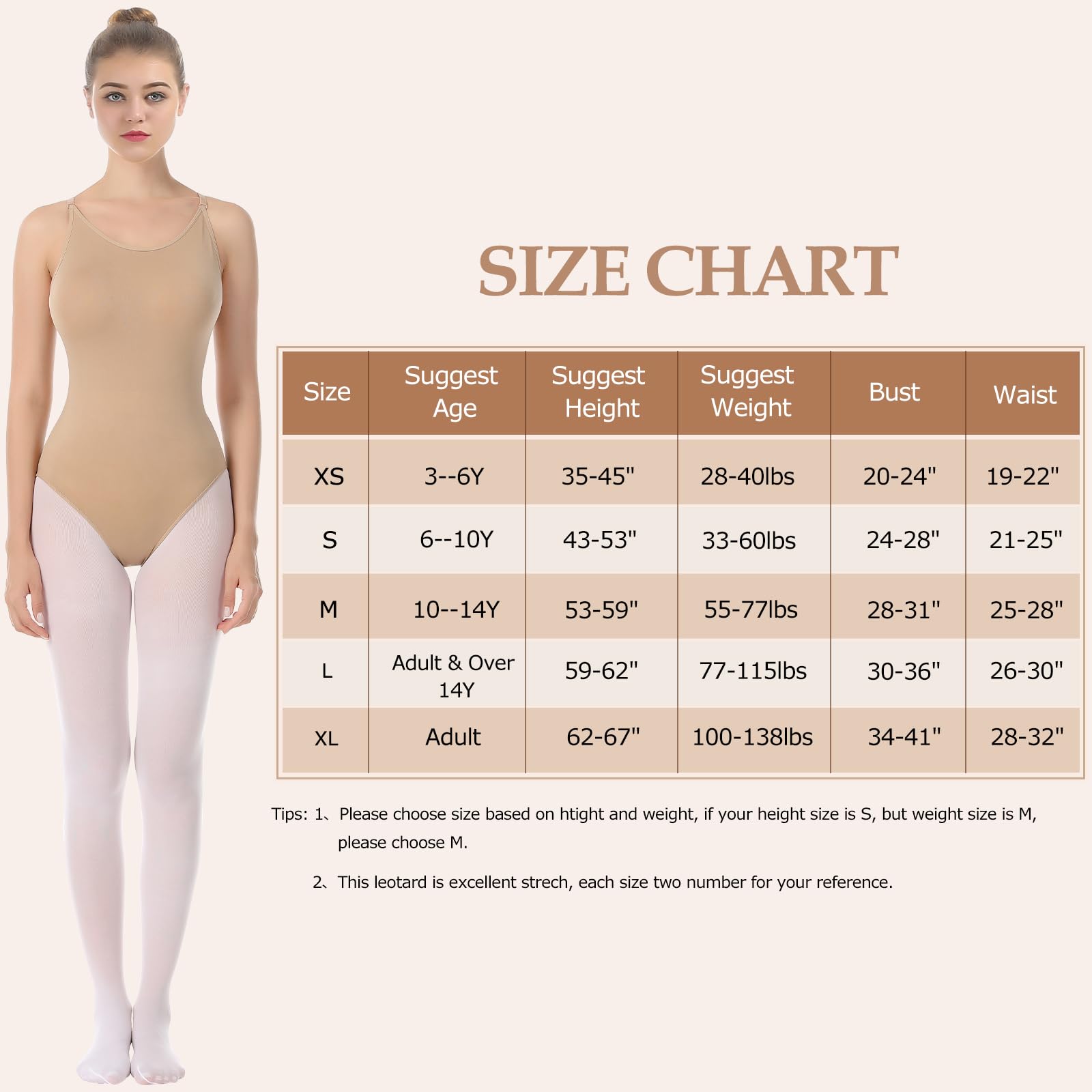 iMucci Professional Women and Girl Nude Leotard Seamless Camisole Undergarment with Transition Strap