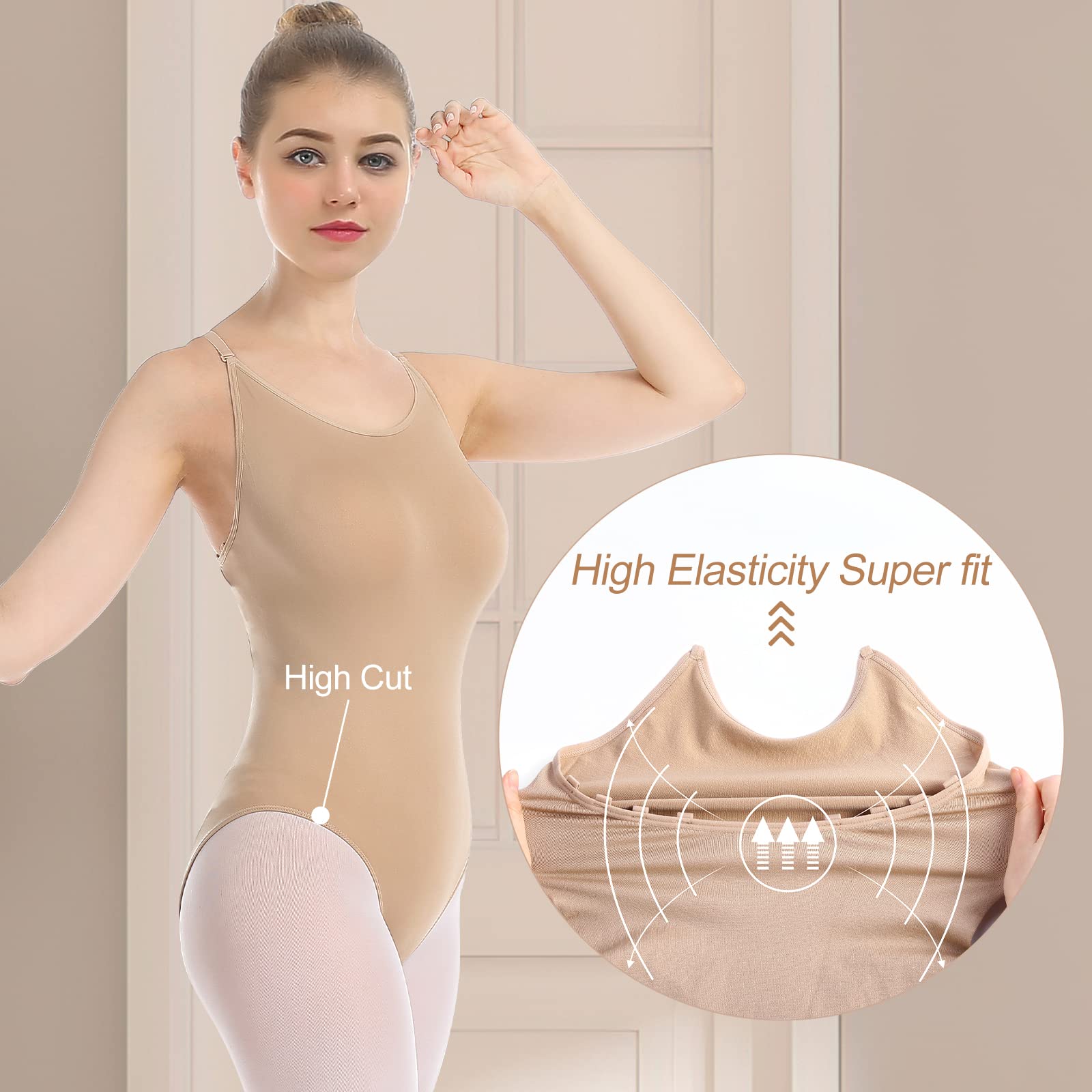 iMucci Professional Women and Girl Nude Leotard Seamless Camisole Undergarment with Transition Strap