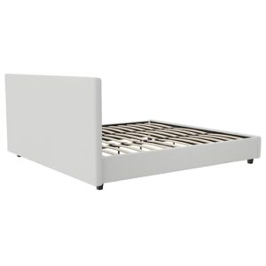 DHP Dakota Upholstered Platform Bed with Diamond Button Tufted Headboard and Footboard, No Box Spring Needed, King, White Faux Leather