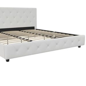 DHP Dakota Upholstered Platform Bed with Diamond Button Tufted Headboard and Footboard, No Box Spring Needed, King, White Faux Leather