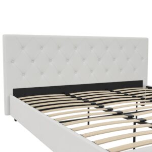 DHP Dakota Upholstered Platform Bed with Diamond Button Tufted Headboard and Footboard, No Box Spring Needed, King, White Faux Leather