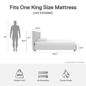 DHP Dakota Upholstered Platform Bed with Diamond Button Tufted Headboard and Footboard, No Box Spring Needed, King, White Faux Leather