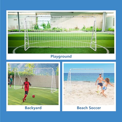 F2C Soccer Net 12 x 6 Soccer Goal for Backyard, Steel Frame for Kids, Adult Portable Shooting Training Aid with Carry Bag,Ground Stakes Waterproof