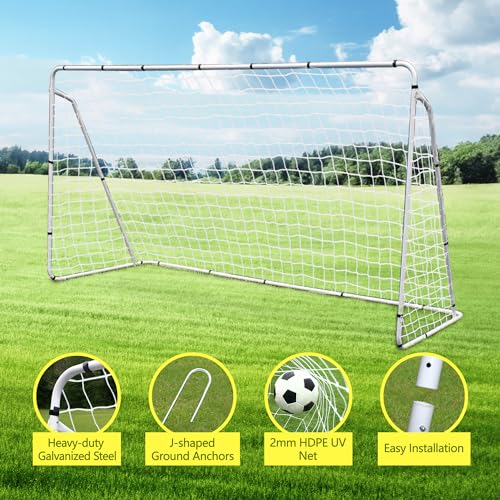 F2C Soccer Net 12 x 6 Soccer Goal for Backyard, Steel Frame for Kids, Adult Portable Shooting Training Aid with Carry Bag,Ground Stakes Waterproof