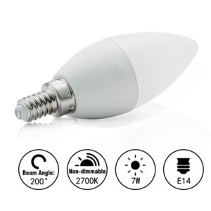 CTKcom LED Candelabra Light Bulbs E14 7W, Equivalent 60 Watt Light Bulbs,Candelabra Led E14 Instermediate Base,430 Lumens LED Not Dimmable (Warm White 2700K) 4 Pack