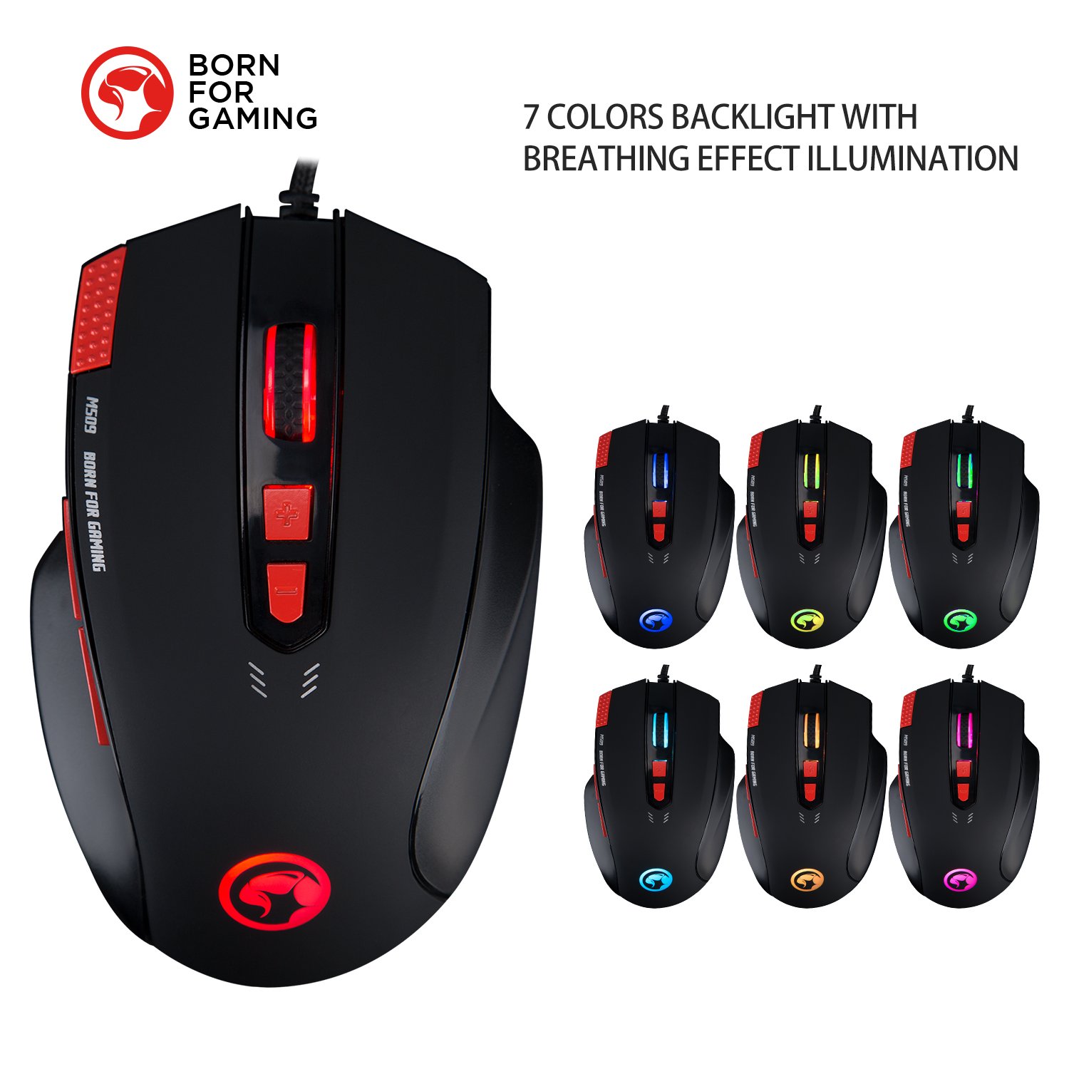 Gaming Mouse MARVO 7 Color LED Backlit Wired Mouse 3200 DPI 8 Button Ergonomic Design Mice Computer Gamer PC Gaming Mouse with Adjustable DPI LED Backlight Laptop Mouse Fit for PC/Laptops/Computer