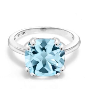 gem stone king 925 sterling silver sky blue topaz engagement ring | double prong ring for women | 4.25 cttw | cushion cut 10mm | gemstone birthstone | available in size 5, 6, 7, 8, 9