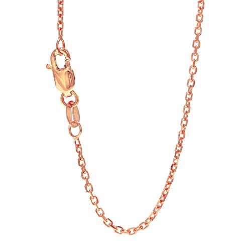 JewelStop 14k Solid Rose Gold 1.1 mm Round Cable Chain Necklace, Lobster Claw Clasp-18 Inches, 1.5gr.