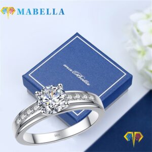 MABELLA Solid 925 Sterling Silver Solitaire Round Clear Cubic Zirconia Rings Engagement Ring for Women Size 9