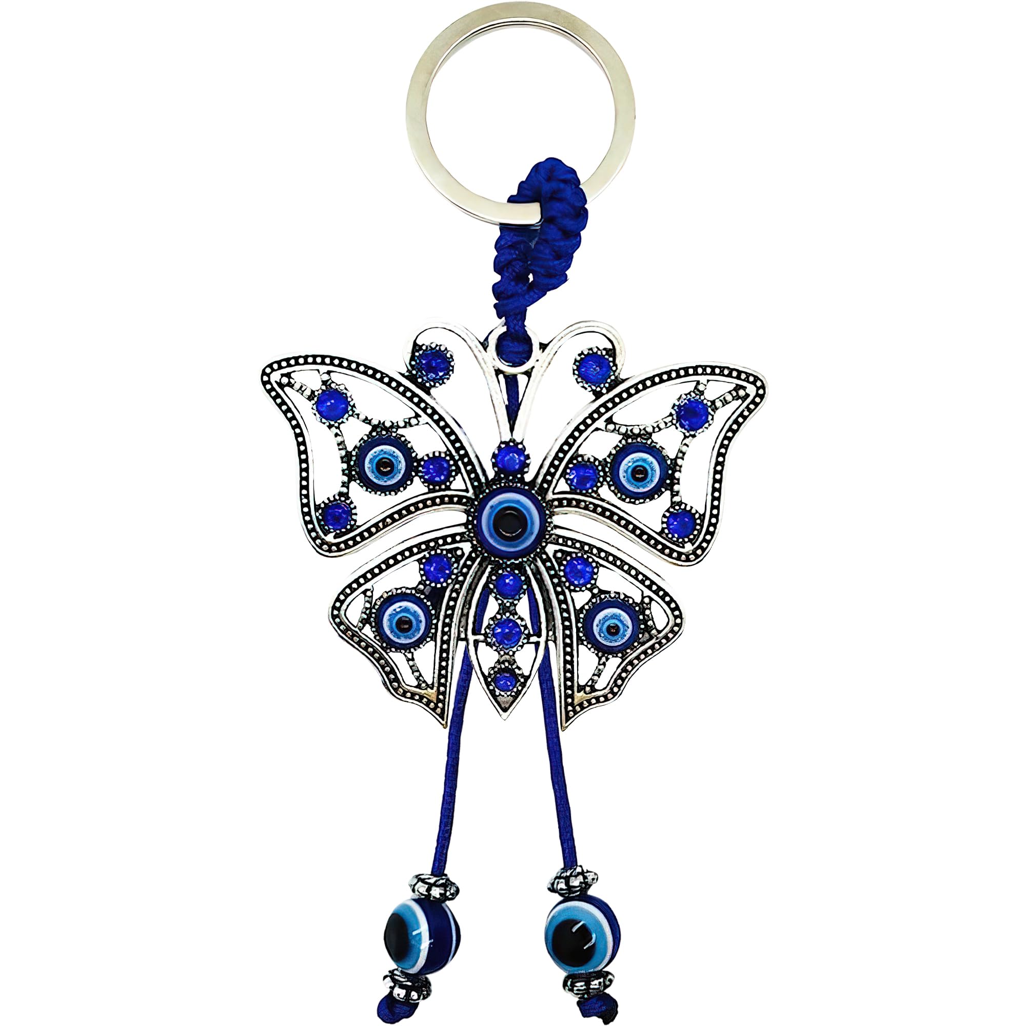 LUCKBOOSTIUM Evil Eye Keychain, Blue Butterfly Keychain Accessories with Rhinestones, Bag Charms for Handbags, Purse Decorations, Car Keychain, Home & Car Hanging Ornament, Evil Eye Gifts for Women