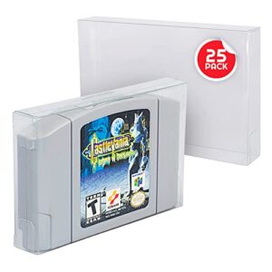 video game cartridge protector compatible for nintendo n64 games - 0.40 mm pet cartridge display storage case compatible for mario kart, zelda, super mario, golden eye (pack of 25)