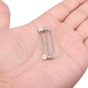 Ruifan 3PCS 14G Stainless Steel Crystal Ferido Ball Short Industrial Barbell Earring Cartilage Body Piercing Jewelry 1 1/4 Inch(32mm)