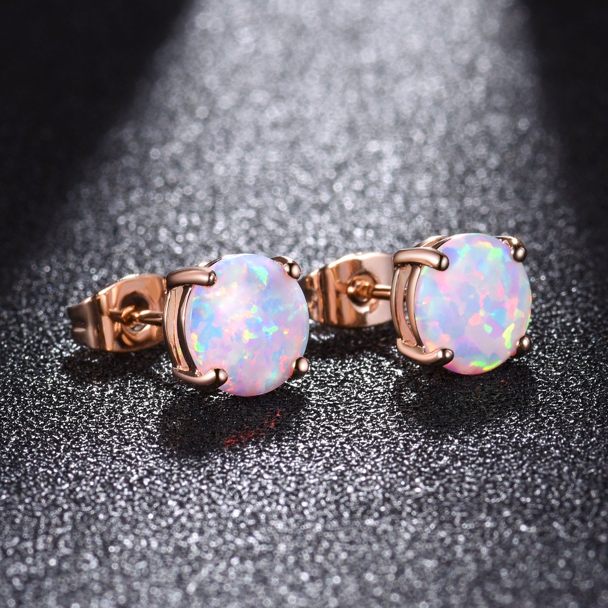 CERSLIMO Multi Colors fire Opal Stud Earrings Birthstone Earrings For Women 8mm (Rose Gold)