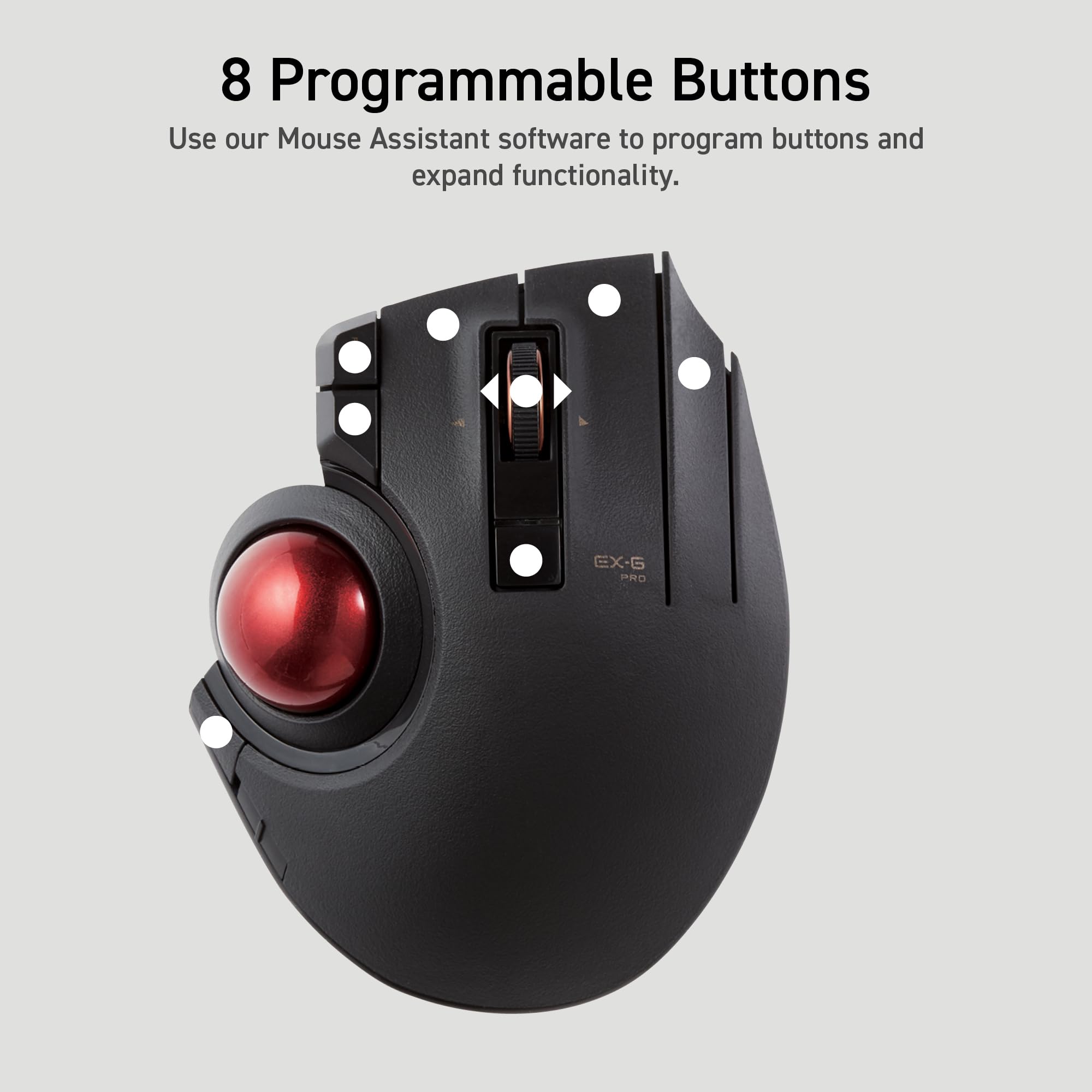 ELECOM Trackball Mouse Wireless, Ergonomic Mouse, 3 Device Connection, Wired (USB), Bluetooth, Track Ball Mouse, Thumb Control, Compatible for PC, Laptop, Mac, Windows, macOS, EX-G Pro (M-XPT1MRXBK)