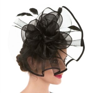 Fascinator Women's Organza Church Kentucky Derby British Bridal Tea Party Wedding Hat Summer Ruffle Hat(Hj2-Black)