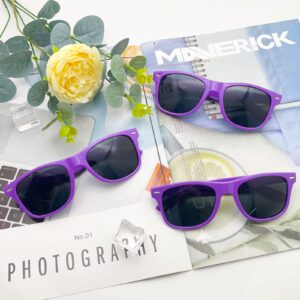 12 Pack Purple Party Sunglasses Bulk, Classic Retro Unisex Adult Glasses