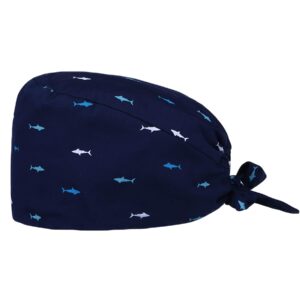 Cute Printed Working Cap Bouffant Turban Cap with Sweatband Adjustable Tie Back Hats for Women/Men