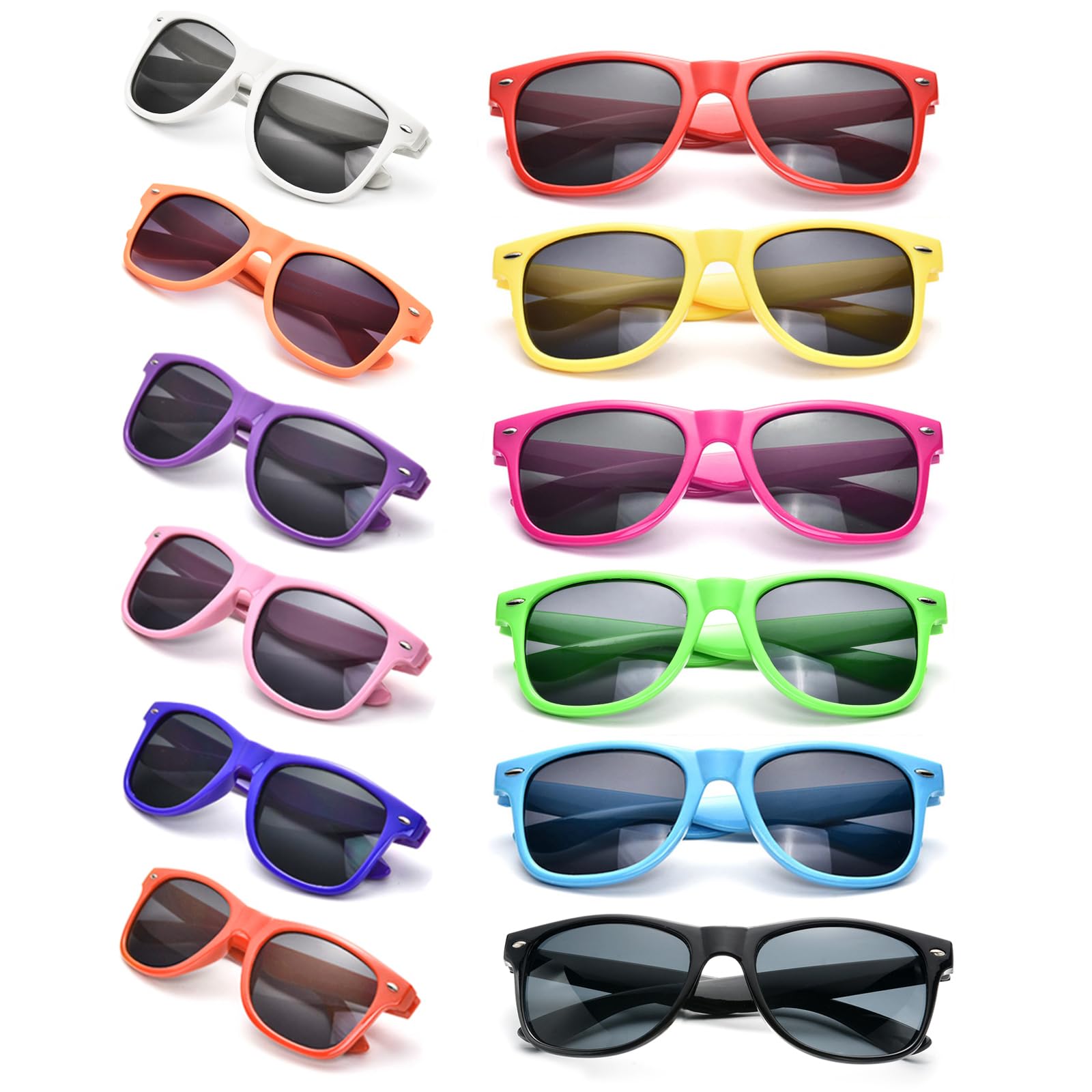 12 Packs Man Women Retro Wholesales Neon Party Favor Sunglasses Accessories, Adult Multi color