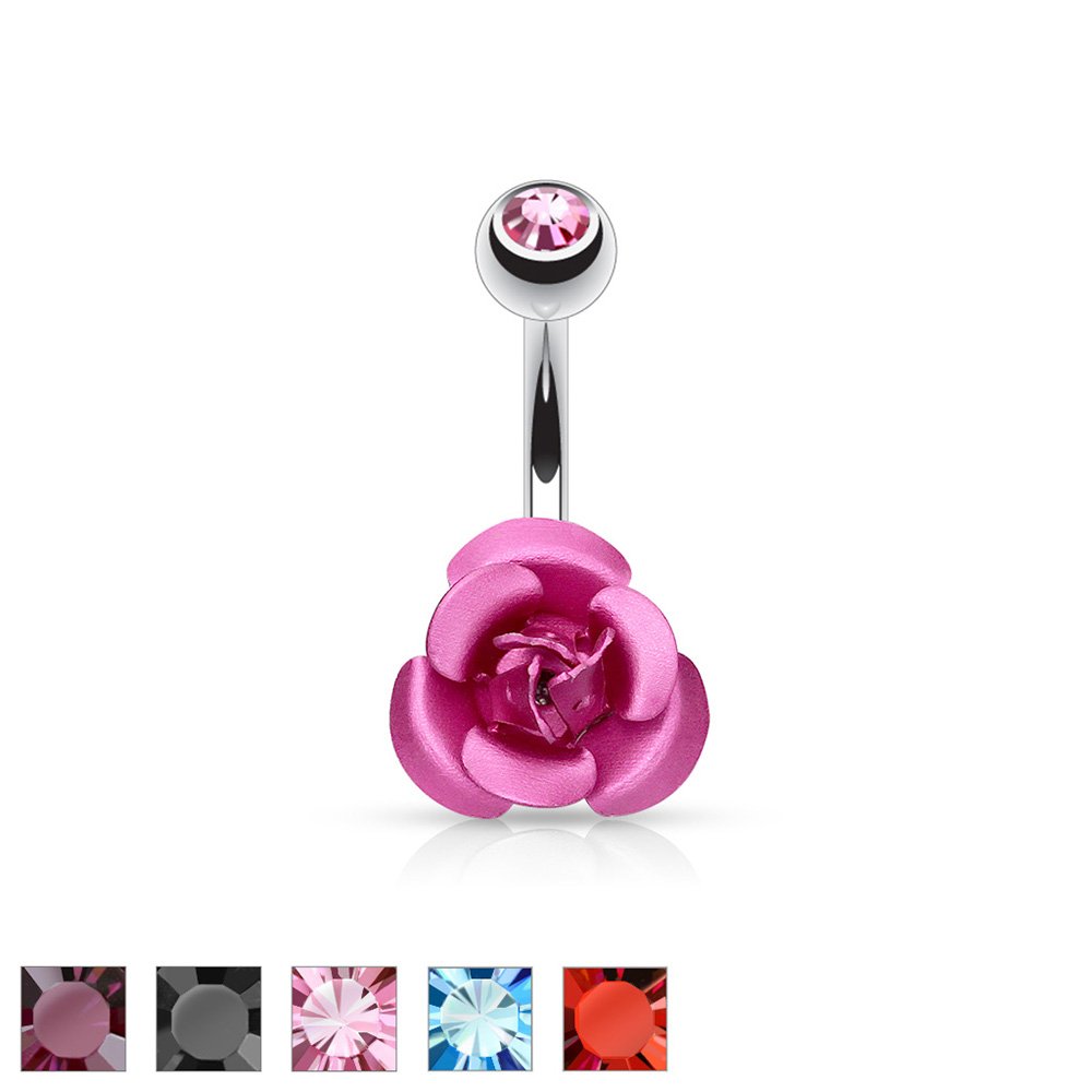 Dynamique Colored Metal Rose 316L Surgical Steel Belly Button Ring (Sold Per Piece)