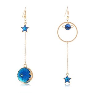 SUNSCSC Enamel Moon Star Earth Planet Drop Hook Earrings Long Pendant Dangle Jewelry for Woman (Long W757)