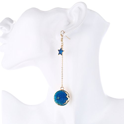 SUNSCSC Enamel Moon Star Earth Planet Drop Hook Earrings Long Pendant Dangle Jewelry for Woman (Long W757)