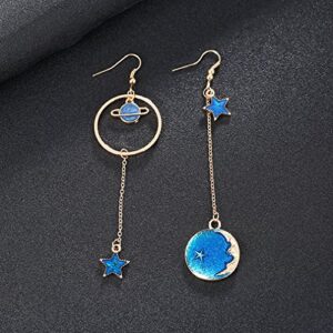 SUNSCSC Enamel Moon Star Earth Planet Drop Hook Earrings Long Pendant Dangle Jewelry for Woman (Long W757)