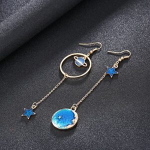 SUNSCSC Enamel Moon Star Earth Planet Drop Hook Earrings Long Pendant Dangle Jewelry for Woman (Long W757)