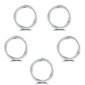 5pcs stainless steel 16g sleeper earrings for women men boys septum hinged clicker nose lip ring helix daith cartilage tragus piercings hypoallergenic sensitive ears jewelry (8mm in silver-16g)