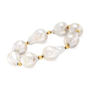 ross-simons 13-14mm cultured baroque pearl stretch bracelet with 14kt yellow gold. 7 inches