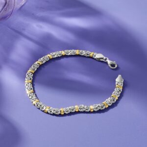 Ross-Simons Sterling Silver Byzantine Bracelet With 14kt Gold Stations. 7 inches