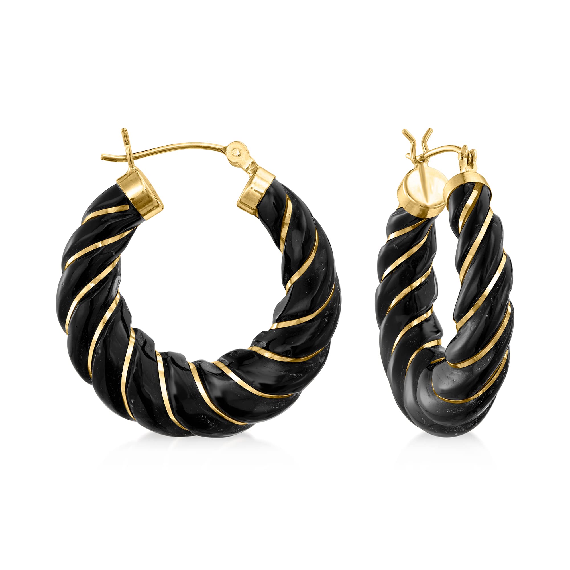 Ross-Simons Carved Gemstone Hoop Earrings with 14kt Yellow Gold