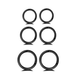 3pairs stainless steel 16g sleeper earrings septum hinged clicker nose lip ring helix daith cartilage tragus piercings jewelry 6/8/10mm (black)